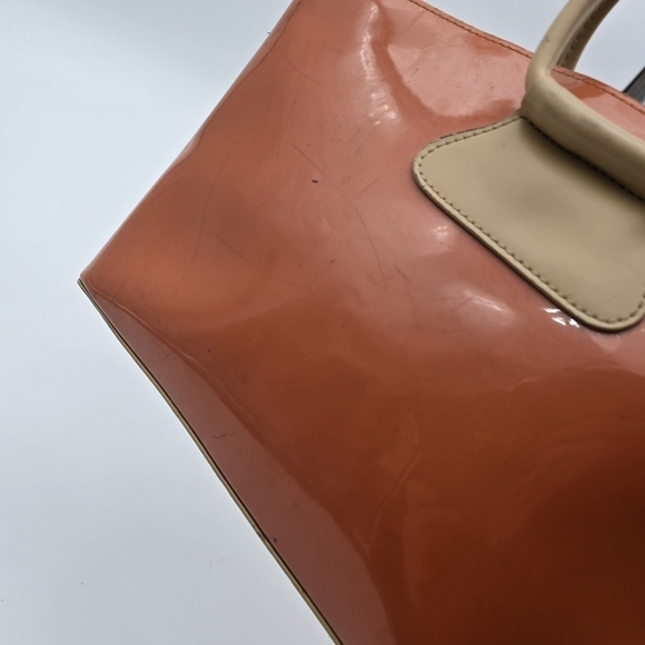 Beijo Purse Orange Hand Bag Round Handle Patent Gloss Small - Picture 7 of 14